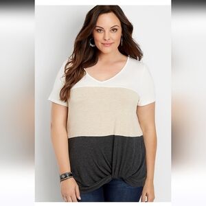 24/7 Maurices colorblock knot backstage tee beige white Gray knotted tee XL